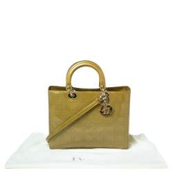 Pre Owned Dior Avocado Green Cannage Patent Leather Large Lady Dior Tote