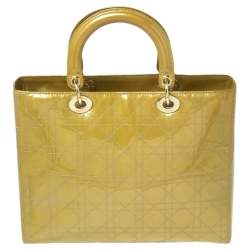 Pre Owned Dior Avocado Green Cannage Patent Leather Large Lady Dior Tote