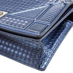 مملوكة مسبقًا Dior Metallic Blue Micro Cannage Patent Leather Small Diorama Shoulder Bag