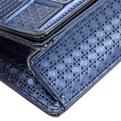 مملوكة مسبقًا Dior Metallic Blue Micro Cannage Patent Leather Small Diorama Shoulder Bag