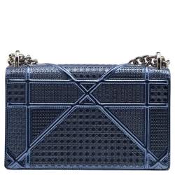 مملوكة مسبقًا Dior Metallic Blue Micro Cannage Patent Leather Small Diorama Shoulder Bag
