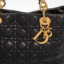 Pre Owned Dior Black Cannage Leather Soft Lady Dior Shopper Tote