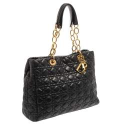 Pre Owned Dior Black Cannage Leather Soft Lady Dior Shopper Tote