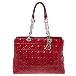 Pre Owned Dior Red Cannage Patent Leather Large Soft Lady Dior Shopping Tote