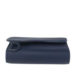 Pre Owned Dior Indigo Ultramatte Leather Saddle Compact Wallet