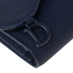 Pre Owned Dior Indigo Ultramatte Leather Saddle Compact Wallet