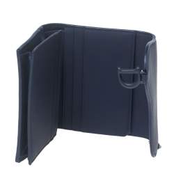 Pre Owned Dior Indigo Ultramatte Leather Saddle Compact Wallet
