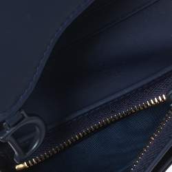 Pre Owned Dior Indigo Ultramatte Leather Saddle Compact Wallet