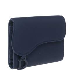 Pre Owned Dior Indigo Ultramatte Leather Saddle Compact Wallet