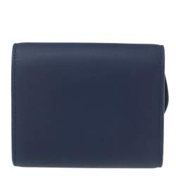 Pre Owned Dior Indigo Ultramatte Leather Saddle Compact Wallet