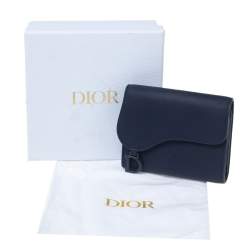 Pre Owned Dior Indigo Ultramatte Leather Saddle Compact Wallet