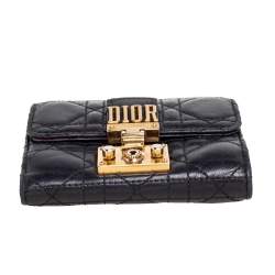 Dior Black Cannage Leather Addict Compact Wallet