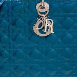 Pre Owned Dior Teal Blue Cannage Patent Leather Large Lady Dior Tote