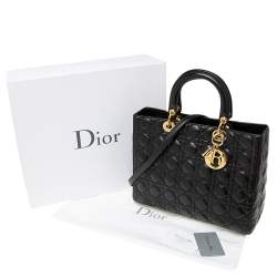 Pre Owned Dior Black Cannage Leather Large Lady Dior Tote