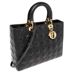 Pre Owned Dior Black Cannage Leather Large Lady Dior Tote