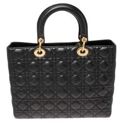 Pre Owned Dior Black Cannage Leather Large Lady Dior Tote