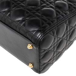 Pre Owned Dior Black Cannage Leather Large Lady Dior Tote