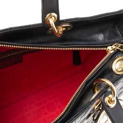 Pre Owned Dior Black Cannage Leather Large Lady Dior Tote
