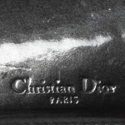 Pre Owned Dior Dark Grey Microcannage Patent Leather Lady Dior Card Holder