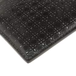 Pre Owned Dior Dark Grey Microcannage Patent Leather Lady Dior Card Holder