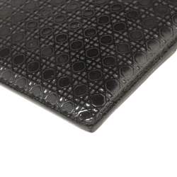 Pre Owned Dior Dark Grey Microcannage Patent Leather Lady Dior Card Holder