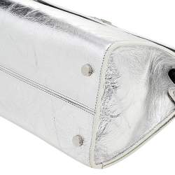 Pre Owned Dior Metallic Silver Leather Medium Diorever Bag