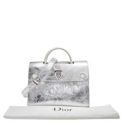 Pre Owned Dior Metallic Silver Leather Medium Diorever Bag
