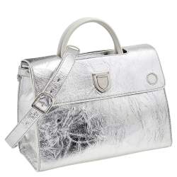 Pre Owned Dior Metallic Silver Leather Medium Diorever Bag