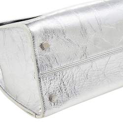 Pre Owned Dior Metallic Silver Leather Medium Diorever Bag