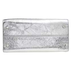 Pre Owned Dior Metallic Silver Leather Medium Diorever Bag