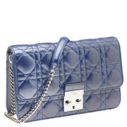 Pre Owned حقيبة كتف ديور ميس ديور قماش مبطن أزرق ميتالك 