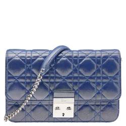 Pre Owned حقيبة كتف ديور ميس ديور قماش مبطن أزرق ميتالك 