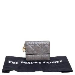 Pre Owned Dior Metallic Cannage Leather Lady Dior French Wallet