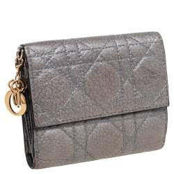 Pre Owned Dior Metallic Cannage Leather Lady Dior French Wallet