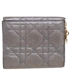 Pre Owned Dior Metallic Cannage Leather Lady Dior French Wallet
