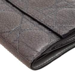 Pre Owned Dior Metallic Cannage Leather Lady Dior French Wallet