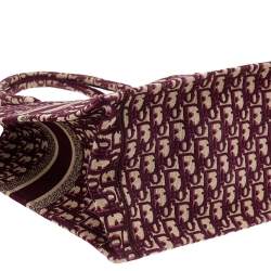 مملوكة مسبقًا Dior Burgundy Oblique Embroidery Canvas Book Tote