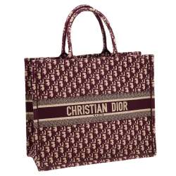 مملوكة مسبقًا Dior Burgundy Oblique Embroidery Canvas Book Tote