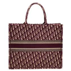 مملوكة مسبقًا Dior Burgundy Oblique Embroidery Canvas Book Tote