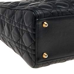Pre Owned Dior Black Cannage Leather Large Lady Dior Tote