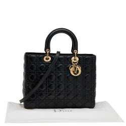 Pre Owned Dior Black Cannage Leather Large Lady Dior Tote