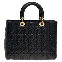 Pre Owned Dior Black Cannage Leather Large Lady Dior Tote