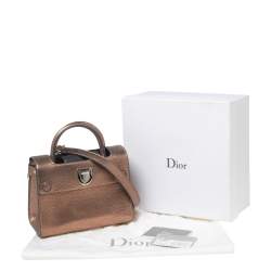 Pre Owned Dior Metallic Copper Pebbled Leather Mini Diorever Top Handle Bag