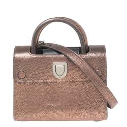 Pre Owned Dior Metallic Copper Pebbled Leather Mini Diorever Top Handle Bag