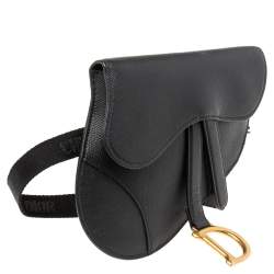 Pre Owned Dior Black Leather Saddle Belt Bag