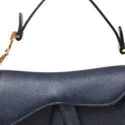 Pre Owned Dior Navy Blue Leather Mini Saddle Bag