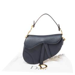 Pre Owned Dior Navy Blue Leather Mini Saddle Bag