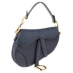 Pre Owned Dior Navy Blue Leather Mini Saddle Bag