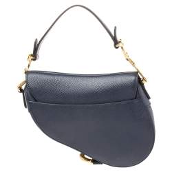 Pre Owned Dior Navy Blue Leather Mini Saddle Bag