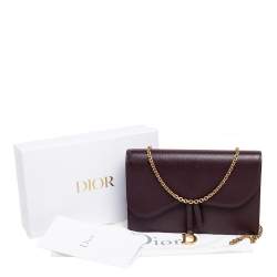 Pre Owned Dior Burgundy Leather Saddle Chain Flap Shoulder Bag
